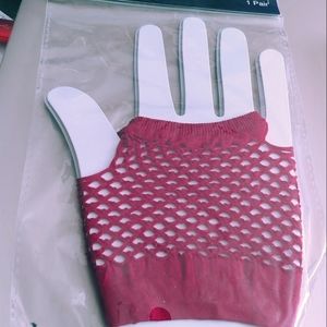 Red gloves, fingerless gloves, red fishnet gloves, Halloween accessory